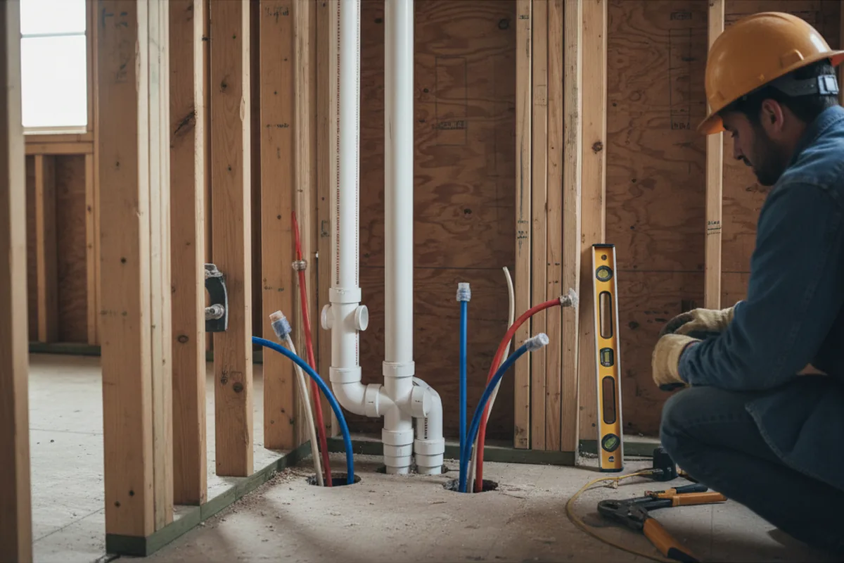 Drain and supply rough-in during Sump Pump Repair in Sandy Spring